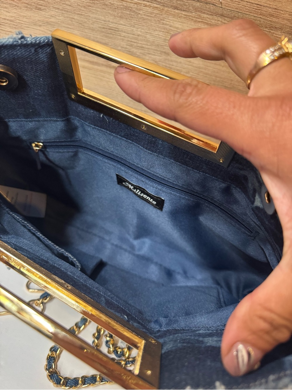 Denim Quilted Clutch  and crossbody with Gold Handle - Picture 8 of 11